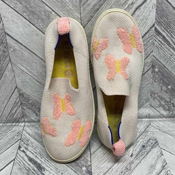 ROTHY’S THE KIDS LOAFERS GIRLS BLUSH PINK BUTTERFLIES SLIP SIZE 4 - Picture 1 of 9